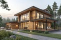 Modern house 3d render wood model - generated by ai Royalty Free Stock Photo