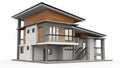 House 3d modern rendering on white background.