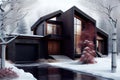 modern house design with dark wooden doors exterior of the winter chalet Royalty Free Stock Photo