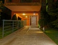 A modern house entrance door night view, Athens, Greece. Royalty Free Stock Photo