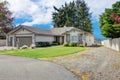 Modern house exterior. Front entrance porch and garage view Royalty Free Stock Photo