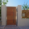 Modern house external entrance wooden door, Athens Greece