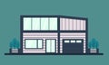 Modern house with garage and garden tree. Front view vector illustration in flat style.
