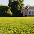 Modern house with green grass field