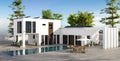 Modern house illustration with swimming pool Royalty Free Stock Photo
