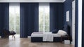 Modern house interior. Bedroom in blue tonnes.