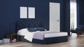 Modern house interior. Bedroom in blue tonnes.