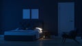 Modern house interior. Bedroom in blue tonnes. Royalty Free Stock Photo