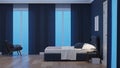 Modern house interior. Bedroom in blue tonnes.