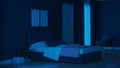 Modern house interior. Bedroom in blue tonnes.