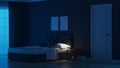 Modern house interior. Bedroom in blue tonnes.