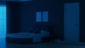 Modern house interior. Bedroom in blue tonnes.