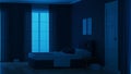 Modern house interior. Bedroom in blue tonnes.