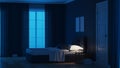 Modern house interior. Bedroom in blue tonnes. Royalty Free Stock Photo