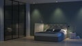 Modern house interior. Interior bedroom with glass partitions.