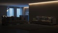 Modern house interior. Blue Kitchen. Night. Evening lighting. Royalty Free Stock Photo