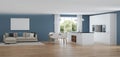 Modern house interior. Interior with blue walls. Royalty Free Stock Photo