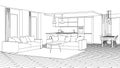 Modern house interior. Design project. Sketch. Royalty Free Stock Photo