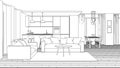 Modern house interior. Design project. Sketch. Royalty Free Stock Photo