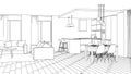 Modern house interior. Design project. Sketch. Royalty Free Stock Photo