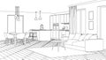 Modern house interior. Design project. Sketch. Royalty Free Stock Photo