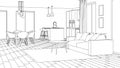 Modern house interior. Design project. Sketch. Royalty Free Stock Photo