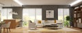 Modern house interior in scandinavian style/ 3d rendering