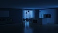 Modern house interior. Night. Evening lighting.