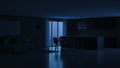 Modern house interior. Night. Evening lighting.