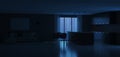 Modern house interior. Night. Evening lighting.