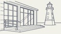 Modern House with Lighthouse View, Coastal Architecture, vector design Generative AI Royalty Free Stock Photo