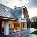 Modern house with metal tiles roof vintage curved frame concept