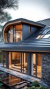 Modern house with metal tiles roof vintage curved frame concept