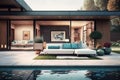 Modern House with Outdoor Patio and Swimming Pool for Relaxation. Royalty Free Stock Photo