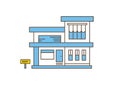 Modern house outline flat vector illustration. Real estate and house for rent and sale. Stylish residential building