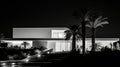 Modern House With Palm Trees: A Captivating Black And White Photo
