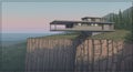 Modern house perched on a cliff, overlooking the ocean. The Royalty Free Stock Photo