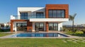 Modern house with pool Royalty Free Stock Photo