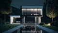 Modern house with pool, night scene. Luxurious style and beautiful landscaping on background. generative ai Royalty Free Stock Photo