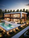 Modern House with Pool at Twilight Royalty Free Stock Photo