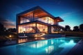 modern house with a rectangular swimming pool Royalty Free Stock Photo