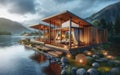 Modern house on the shore of Lake Royalty Free Stock Photo
