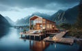 Modern house on the shore of Lake Royalty Free Stock Photo