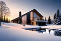 Modern house in snow Royalty Free Stock Photo