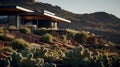 Modern House Surrounded By Cacti On Cliffs Edge