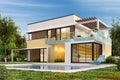 Modern house with terrace and a swimming pool Royalty Free Stock Photo