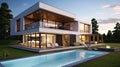 Modern house with terrace and a swimming pool Royalty Free Stock Photo