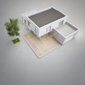 Modern house with tree on concrete floor background in real estate sale or property investment concept