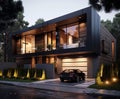 modern house with two cars parked in the driveway, in the style of samyang Royalty Free Stock Photo