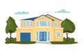 Modern house vector illustrations, cartoon flat home apartment, facade exterior of residential building set icons